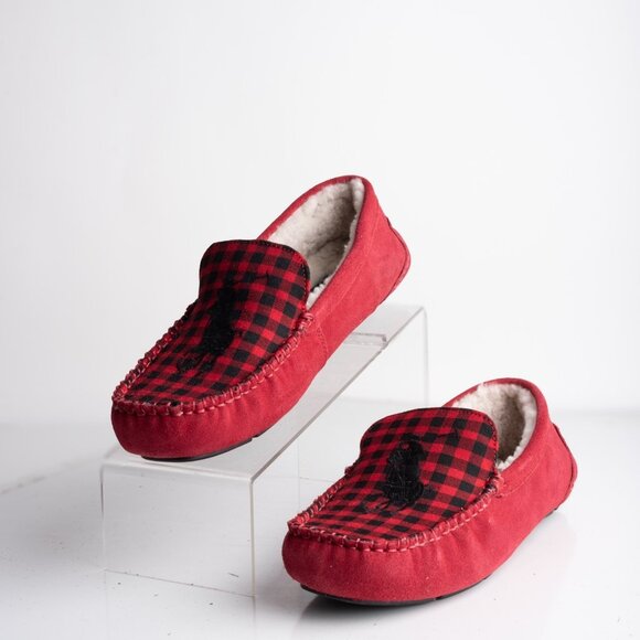 Polo Ralph Lauren Mens Slippers Paulson Buffalo Plaid Suede US 8 EU 41 NWB